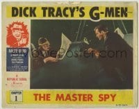 7c232 DICK TRACY'S G-MEN chapter 1 LC R1955 Ralph Byrd points gun at pilot Ted Pearson, Master Spy!