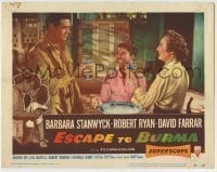 7c263 ESCAPE TO BURMA LC #2 1955 girl brings drinks for Robert Ryan & Barbara Stanwyck!