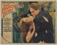 7c292 FOUR FRIGHTENED PEOPLE LC 1934 c/u of Herbert Marshall holding beautiful Claudette Colbert!