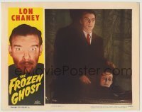 7c307 FROZEN GHOST LC R1954 close up of Martin Kosleck with severed head, Lon Chaney Jr. in border!
