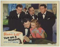 7c310 FUN ON A WEEKEND LC #6 1947 Priscilla Lane & others watch Eddie Bracken gambling in casino!