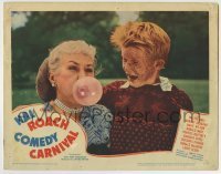 7c360 HAL ROACH COMEDY CARNIVAL LC 1947 young boy laughs at old lady blowing a bubble with gum!