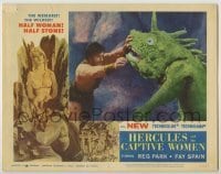 7c377 HERCULES & THE CAPTIVE WOMEN LC #8 1963 special effects scene, Reg Park fighting giant lizard!
