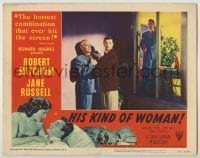 7c384 HIS KIND OF WOMAN LC #4 1951 Robert Mitchum grabs one guy as another holds a gun on him!