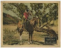 7c465 LAST TRAIL LC 1927 great image of Tom Mix & scared Carmelita Graghty riding on Tony!