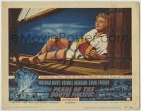 7c608 PEARL OF THE SOUTH PACIFIC LC #6 1955 sexy Virginia Mayo playing accordion on ship's deck!