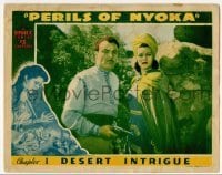 7c612 PERILS OF NYOKA chapter 1 LC 1942 Lorna Gray & Tristram Coffin w/ gun, Desert Intrigue!