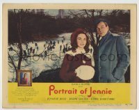 7c630 PORTRAIT OF JENNIE LC #4 1949 Jennifer Jones & Joseph Cotten by ice skaters on frozen lake!