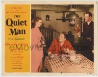 7c651 QUIET MAN LC #5 1951 John Wayne brings flowers to Maureen O'Hara, Victor McLaglen watches!