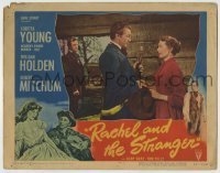 7c654 RACHEL & THE STRANGER LC #4 1948 William Holden & Robert Mitchum fight over Loretta Young!