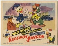 7c725 SALUDOS AMIGOS LC 1943 Disney, c/u of Brazilian Joe Carioca welcoming Donald Duck!