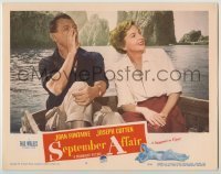 7c755 SEPTEMBER AFFAIR LC #4 1951 close up of lovers Joseph Cotten & Joan Fontaine on boat!