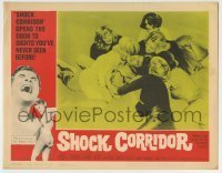 7c768 SHOCK CORRIDOR LC #5 1963 Sam Fuller, wacky close up of Peter Breck attacked by pretty girls!