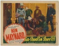 7c786 SIX-SHOOTIN' SHERIFF LC 1938 Ken Maynard & cowboys gather around wounded man on porch!