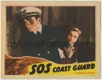 7c807 SOS COAST GUARD LC 1942 Maxine Doyle behind military officer Ralph Byrd in tense scene!