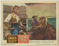 7c858 TALL MAN RIDING LC #1 1955 great close up of sexy cowgirl Dorothy Malone on horseback!