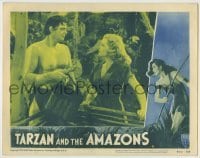 7c860 TARZAN & THE AMAZONS LC #4 R1950 c/u of barechested Johnny Weissmuller & Brenda Joyce as Jane!
