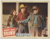 7c905 TRAIL'S END LC 1949 Johnny Mack Brown & Kay Morley standing outside with sheriff!