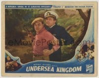 7c922 UNDERSEA KINGDOM chapter 1 LC 1936 Ray Corrigan holds man, Beneath the Ocean Floor!