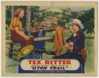 7c926 UTAH TRAIL LC 1938 Tex Ritter plays guitar for pretty Adele Pierce sitting on fence!