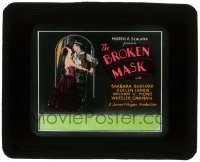 7d279 BROKEN MASK style B glass slide 1928 romantic c/u of Barbara Bedford embracing Cullen Landis!