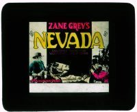 7d390 NEVADA glass slide 1927 Thelma Todd, Gary Cooper & William Powell in a Zane Grey western!