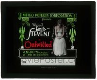 7d396 OUTWITTED glass slide 1917 Wonderful Emily Stevens in a Metro Wonderplay of thrills!