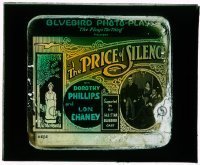 7d406 PRICE OF SILENCE glass slide 1916 Lon Chaney Sr. blackmails a woman to marry her daughter!