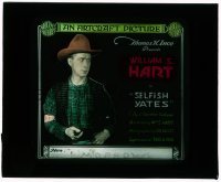 7d417 SELFISH YATES glass slide 1918 great portrait of gambling saloon owner William S. Hart!