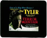 7d431 TERROR MOUNTAIN glass slide 1928 great close up of Tom Tyler, produced by Joseph P. Kennedy!