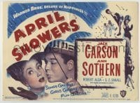 7d043 APRIL SHOWERS herald 1948 great image of Jack Carson & Ann Sothern in rain of musical notes!