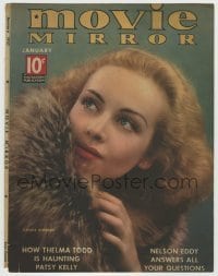 7d557 MOVIE MIRROR 9x11 magazine cover January 1937 Carole Lombard keeping warm in fur coat!