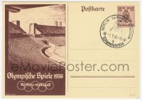 7d181 1936 SUMMER OLYMPICS German 4x6 postcard 1936 George Fritz art of the arena w/ Berlin postmark
