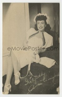 7d216 JOAN CRAWFORD 4x6 postcard 1930s portrait sent from Warner Bros. to fans!