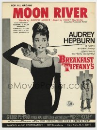 7d468 BREAKFAST AT TIFFANY'S for all organs sheet music 1961 art of Audrey Hepburn, Moon River!