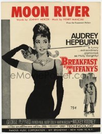 7d466 BREAKFAST AT TIFFANY'S sheet music 1960s classic art of Audrey Hepburn, Moon River piano solo