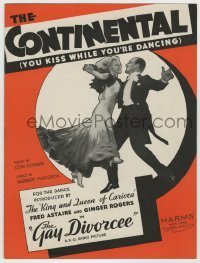 7d485 GAY DIVORCEE sheet music 1934 Astaire & Rogers, The Continental You Kiss While You're Dancing