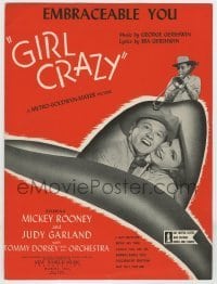 7d487 GIRL CRAZY sheet music 1943 Rooney, Garland, Dorsey, music by Gershwins, Embraceable You!