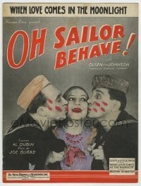7d511 OH SAILOR BEHAVE sheet music 1930 Ole Olsen & Chic Johnson, When Loves Comes in the Moonlight!