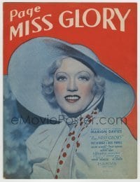 7d512 PAGE MISS GLORY sheet music 1935 great portrait of pretty Marion Davies, the title song!