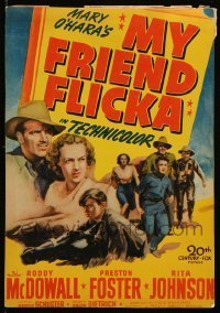 7d028 MY FRIEND FLICKA mini WC 1947 art of entire cast around Roddy McDowall by beloved horse!