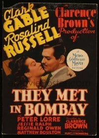 7d035 THEY MET IN BOMBAY mini WC 1941 romantic close up of Clark Gable & Rosalind Russell!