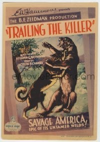 7d036 TRAILING THE KILLER mini WC 1932 cool artwork of wild dog biting mountain lion on the throat!