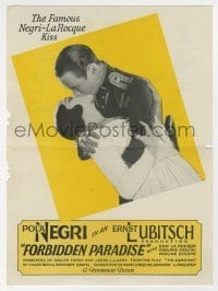 7d072 FORBIDDEN PARADISE herald 1924 Ernst Lubitsch, the famous Pola Negri & Rod La Rocque kiss!