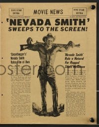 7d106 NEVADA SMITH herald 1966 artwork of rugged cowboy Steve McQueen, cool newspaper design!