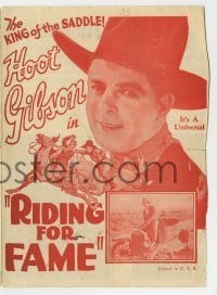 7d115 RIDING FOR FAME herald 1928 great images of cowboy Hoot Gibson, The King of the Saddle!