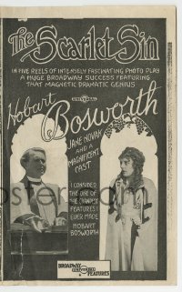 7d121 SCARLET SIN herald 1915 Hobart Bosworth & Jane Novak, it will rouse every human emotion!
