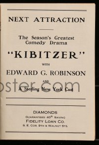 7d014 KIBITZER playbill 1929 for the play Jarnegan, but ad for Edward G. Robinson's play!