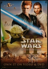 7f069 ATTACK OF THE CLONES 27x40 video poster 2002 Star Wars Episode II, Yoda, Anakin & Obi Wan!