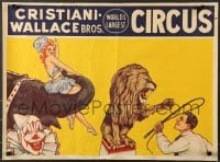 7f264 CRISTIANI-WALLACE BROS. CIRCUS 21x28 circus poster 1960s woman, elephant and trainer with lion